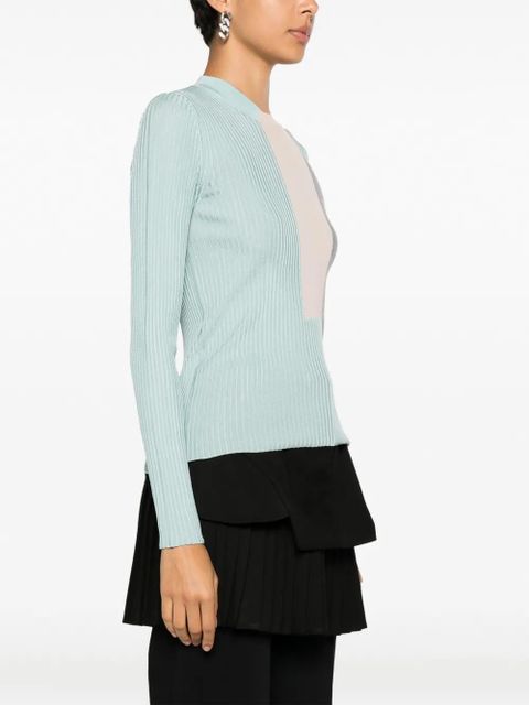 FENDI colour-block ribbed-knit silk-blend top - Blue