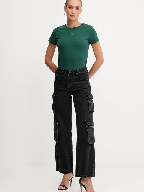 Pinko t-shirt bawełniany damski kolor zielony 100355 A2RD - zdjęcie produktu nr 2