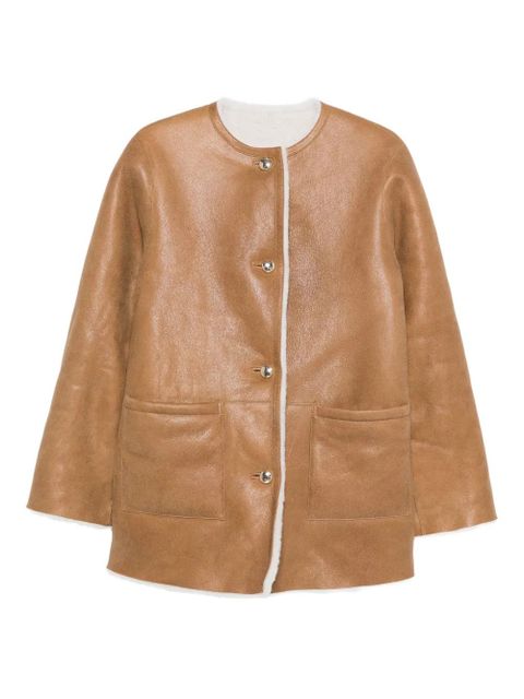 Maje shearling-trim leather coat - Brown - zdjęcie produktu nr 1