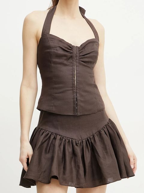 Bardot spódnica lniana AMORETTE kolor brązowy mini rozkloszowana 59864SB2 - zdjęcie produktu nr 1