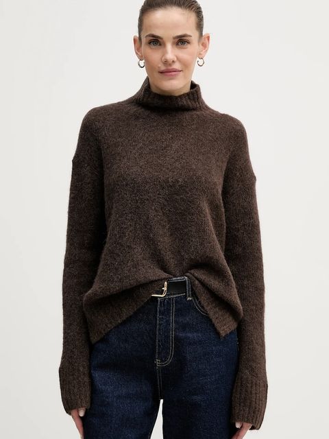 Mos Mosh sweter z dodatkiem wełny Erim damski kolor brązowy ciepły z golfem 175400 - zdjęcie produktu nr 1