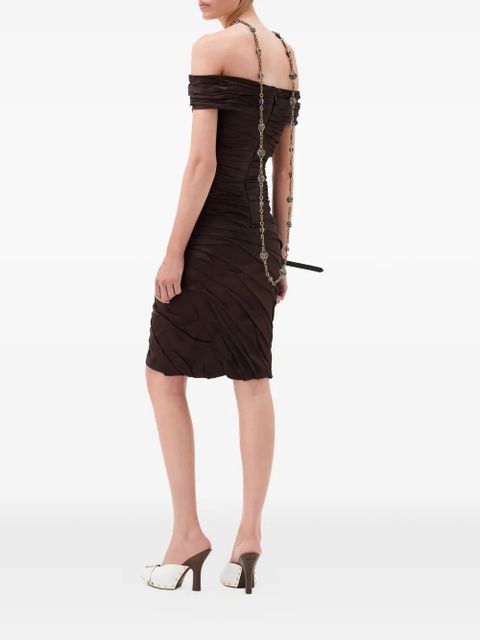Versace off-shoulder gathered mini dress - Brown