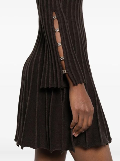 Maje Raffie ribbed-knit bell-sleeve dress - Brown