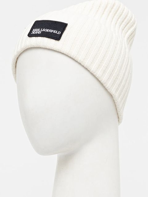 Karl Lagerfeld Jeans czapka z domieszką wełny kolor beżowy z grubej dzianiny A3M33115 - zdjęcie produktu nr 2