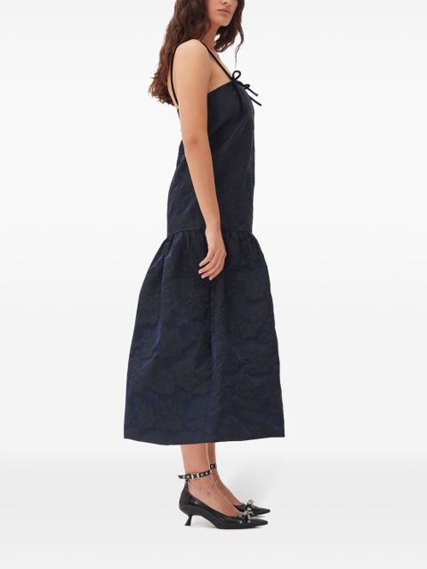 GANNI patterned-jacquard midi dress - Blue