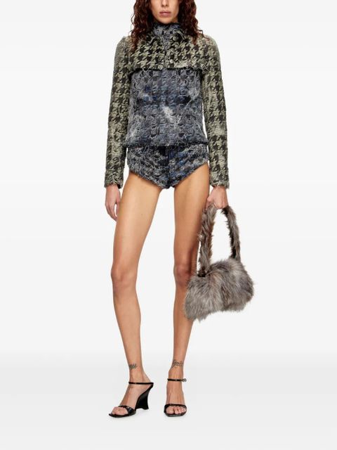 Diesel houndstooth tie-dye frayed denim shorts - Blue