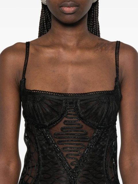 The Attico embroidered midi dress - Black