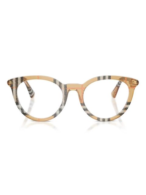 Burberry Eyewear checked-pattern round glasses - Neutrals - zdjęcie produktu nr 1