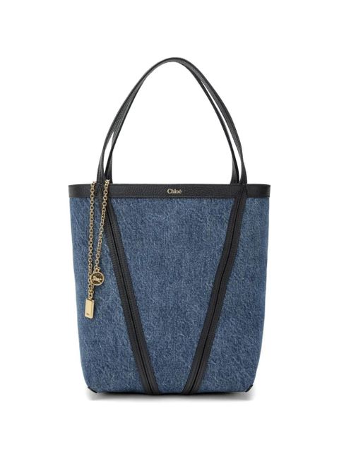Chloé Spin leather-trim denim tote bag - Blue - zdjęcie produktu nr 1