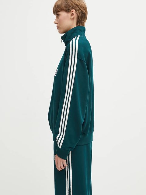 adidas Originals bluza bawełniana Quarter Zip damska kolor zielony z aplikacją KF2309