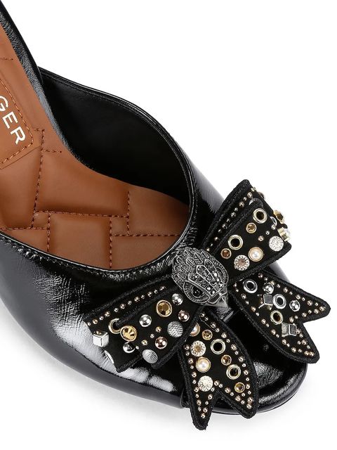 Kurt Geiger London klapki skórzane Belgravia Stud Bow Mule damskie kolor czarny na słupku 4711005309 - zdjęcie produktu nr 2