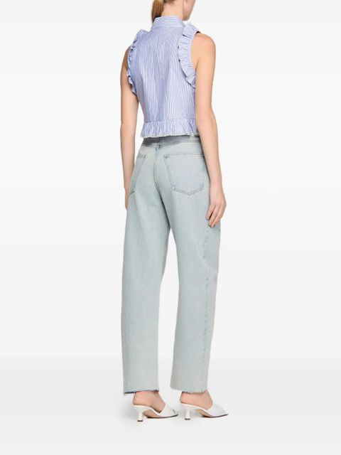 SANDRO striped-pattern ruffled blouse - Blue