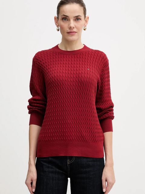 Tommy Hilfiger sweter bawełniany kolor bordowy lekki WW0WW44993 - zdjęcie produktu nr 1