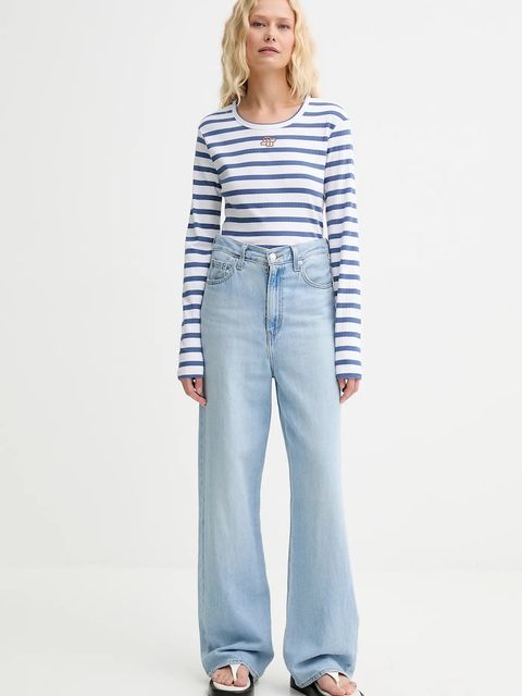 MUNTHE longsleeve bawełniany POTE kolor niebieski 252110225264