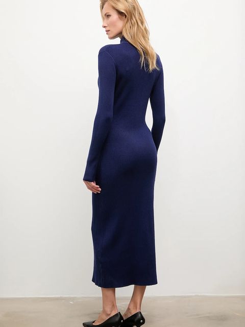 Answear.LAB sukienka z kaszmirem kolor granatowy midi dopasowana