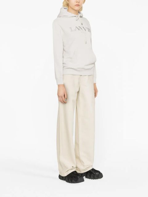 Lanvin logo-embroidered cotton hoodie - Neutrals