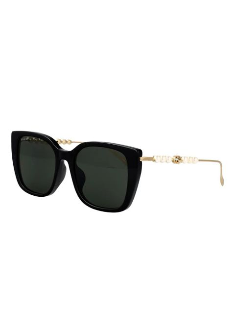 Gucci Eyewear pearl-embellishment square-frame sunglasses - Black - zdjęcie produktu nr 2