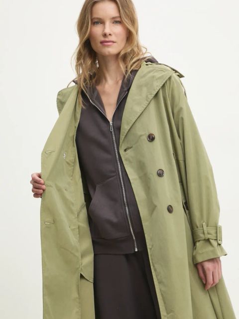 Answear.LAB trencz damski kolor zielony przejściowy