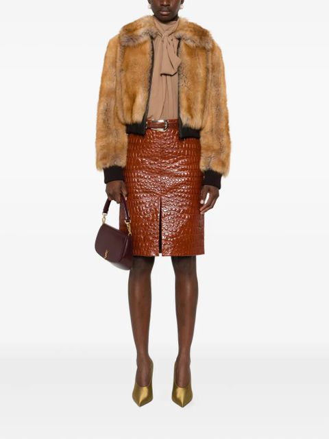 Saint Laurent embossed-leather short skirt - Brown - zdjęcie produktu nr 2