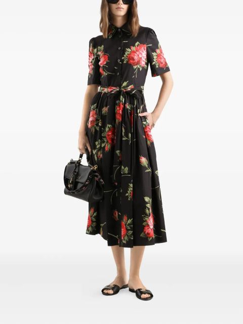 Dolce & Gabbana floral-print belted midi dress - Black - zdjęcie produktu nr 2