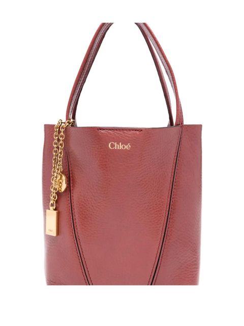 Chloé small Spin leather-trimmed chain-detail tote bag - Red