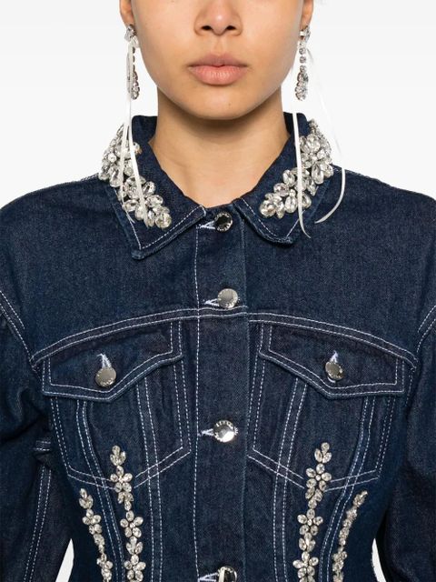Simone Rocha crystal-embellished denim jacket - Blue