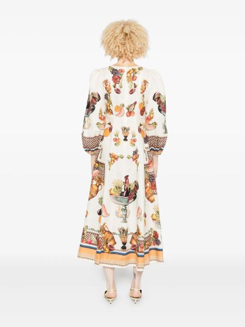 ALEMAIS Mercado fruit-print puff-sleeve midi dress - White