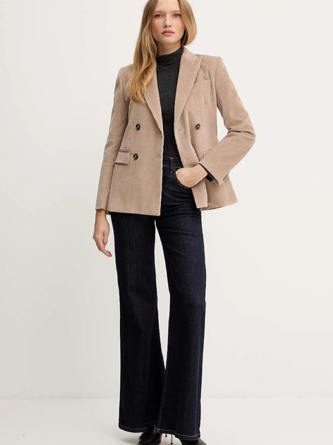 Weekend Max Mara marynarka sztruksowa KATANGA kolor beżowy dwurzędowa gładka 2525046062600