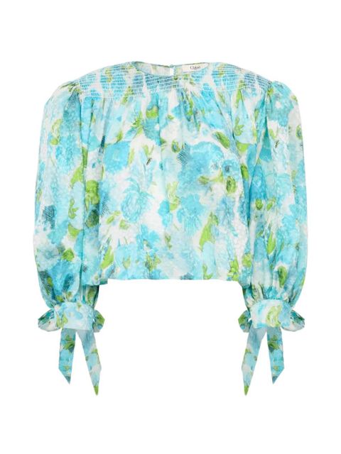 Chloé floral-print silk-jacquard blouse - Blue - zdjęcie produktu nr 1