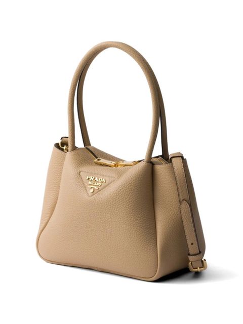 Prada leather logo-detail tote bag - Neutrals