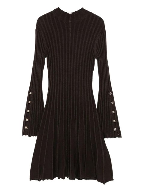 Maje Raffie ribbed-knit bell-sleeve dress - Brown