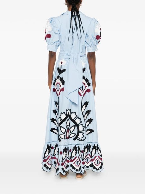 FARM Rio embroidered puff-sleeve maxi dress - Blue