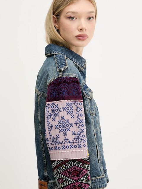 Desigual kurtka jeansowa ETNIC kolor granatowy przejściowa 25WWED14