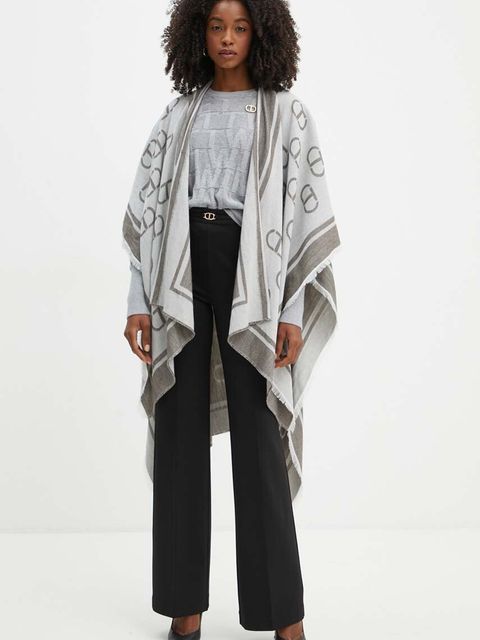 Twinset poncho z domieszką wełny kolor szary lekkie 242TA4710