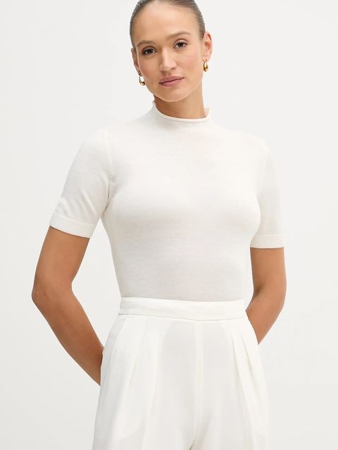 Sisley sweter z dodatkiem wełny damski kolor beżowy z półgolfem 11BAM105P