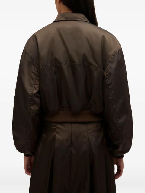 GANNI ruffled-detail bomber jacket - Brown