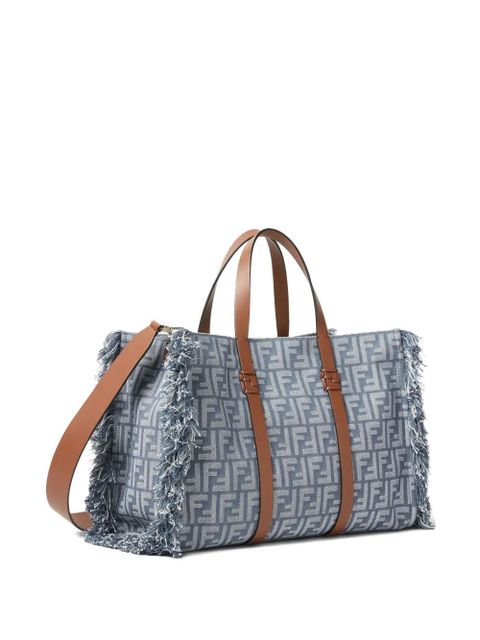 FENDI Summer FF-logo frayed tote bag - Blue