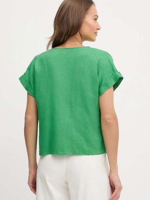 United Colors of Benetton bluzka lniana damska kolor zielony gładka 5BMLDQ0BR - zdjęcie produktu nr 2