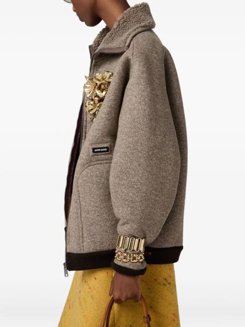 Miu Miu fleece bomber jacket - Neutrals