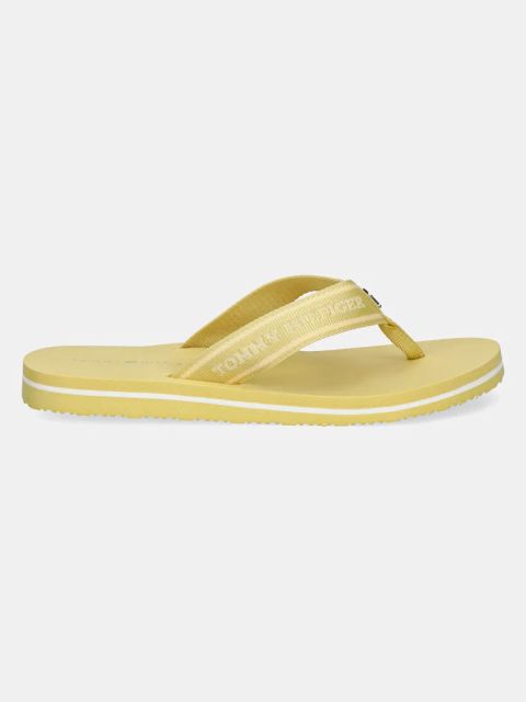 Tommy Hilfiger japonki HILFIGER WEBBING BEACH SANDAL damskie kolor żółty na płaskim obcasie FW0FW08515