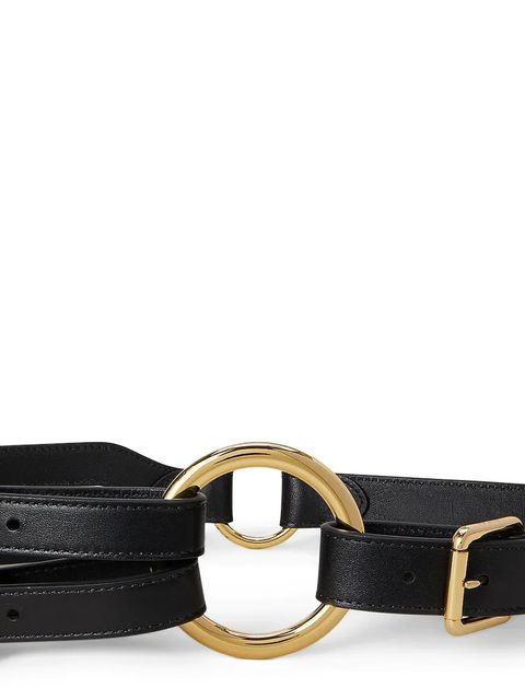 Lauren Ralph Lauren pasek skórzany damski kolor czarny 412908273