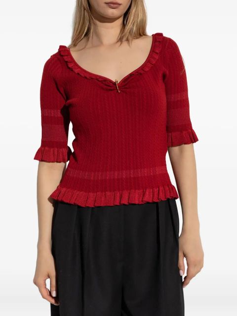 Versace frill-trimmed ribbed top - Red