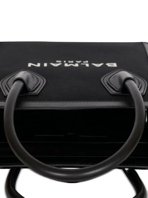Balmain leather-trimmed canvas tote bag - Black