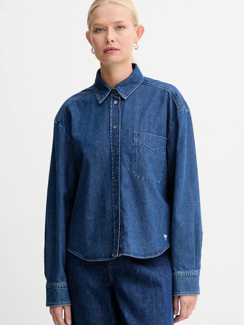 Weekend Max Mara koszula jeansowa OBBIA damska kolor granatowy regular z kołnierzykiem klasycznym 2525116052600 - zdjęcie produktu nr 1