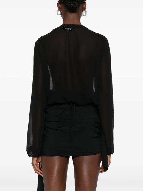 The Attico V-neck fringed blouse - Black