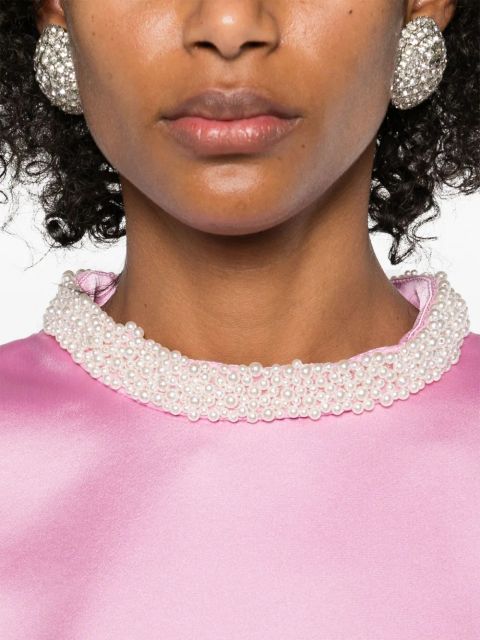 Self-Portrait pearl-trim satin mini dress - Pink