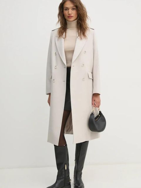 Sisley płaszcz wełniany kolor beżowy przejściowy 2A8GLN04Q - zdjęcie produktu nr 2