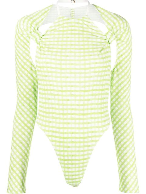 Jacquemus check-print cut-out bodysuit - Green - zdjęcie produktu nr 1