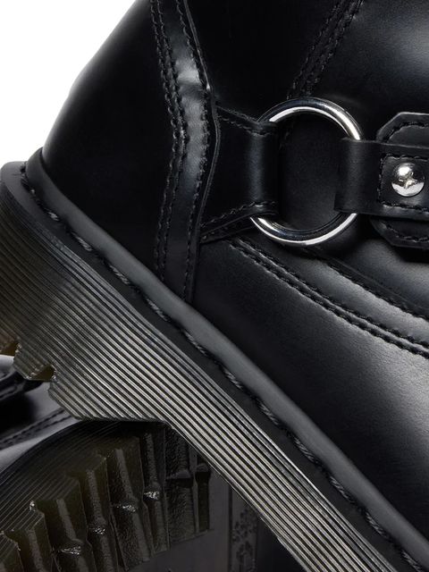 Dr. Martens botki skórzane Anistone Harness damskie kolor czarny na płaskim obcasie DM42583001