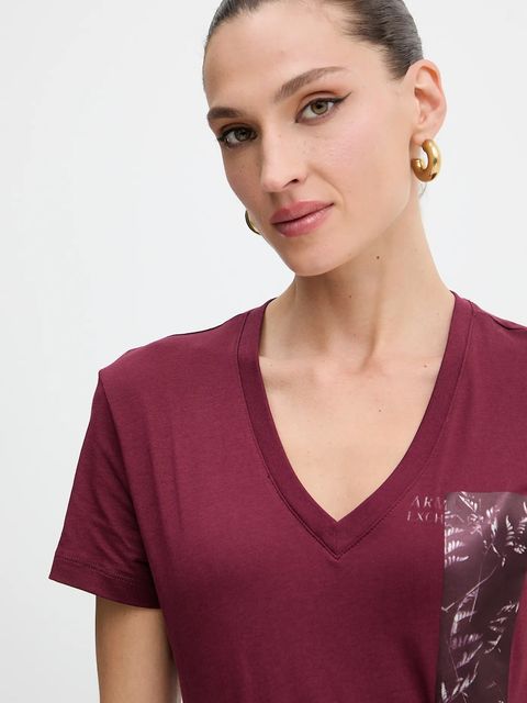 Armani Exchange t-shirt bawełniany damski kolor bordowy XW001358 AF10356